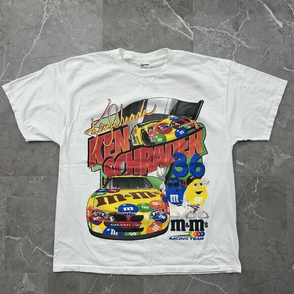 Vintage Ken Schrader M&M's Racing Shirt Mens XL NASCAR Pontiac y2k Graphic Tee - Picture 1 of 10